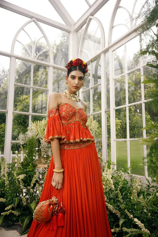 Silk Blouse With Gerogette Frills And Shaded Georgette Skirt - Image 5