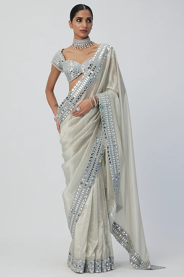 Silver shimmer Organza saree