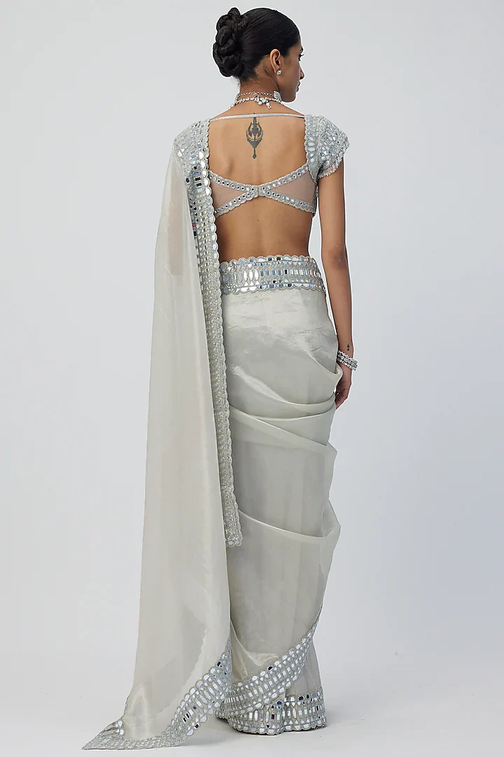 Silver shimmer Organza saree - Image 2