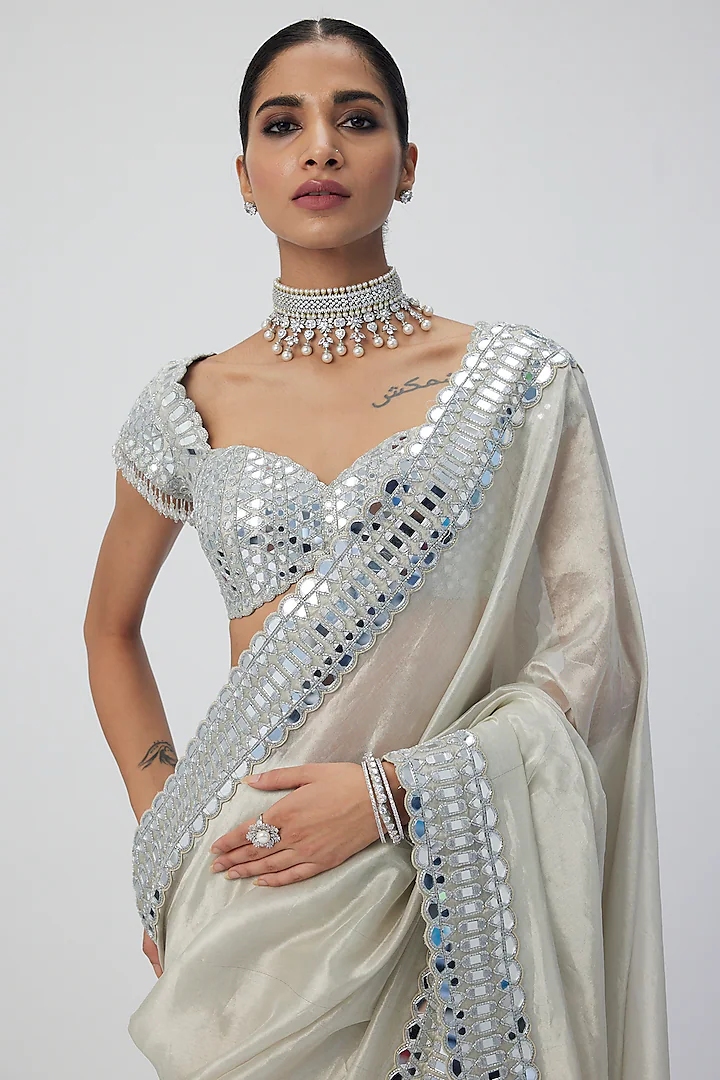 Silver shimmer Organza saree - Image 3