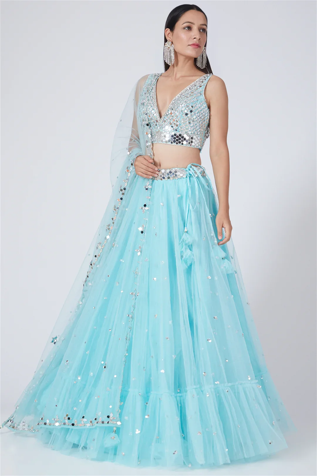 Sky Blue Embroidered Lehenga Set