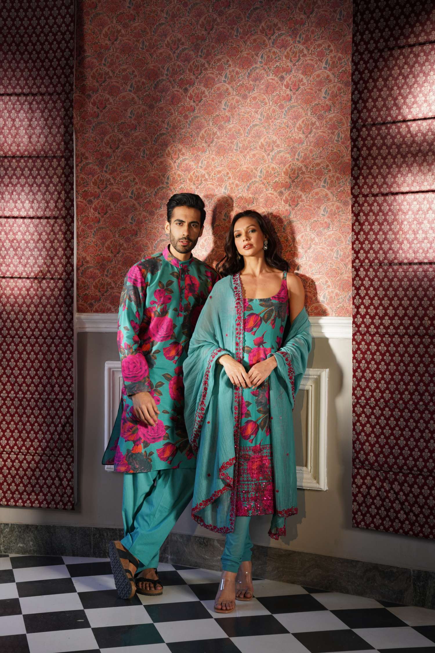Sky Blue Floral Kurti Set - Image 2