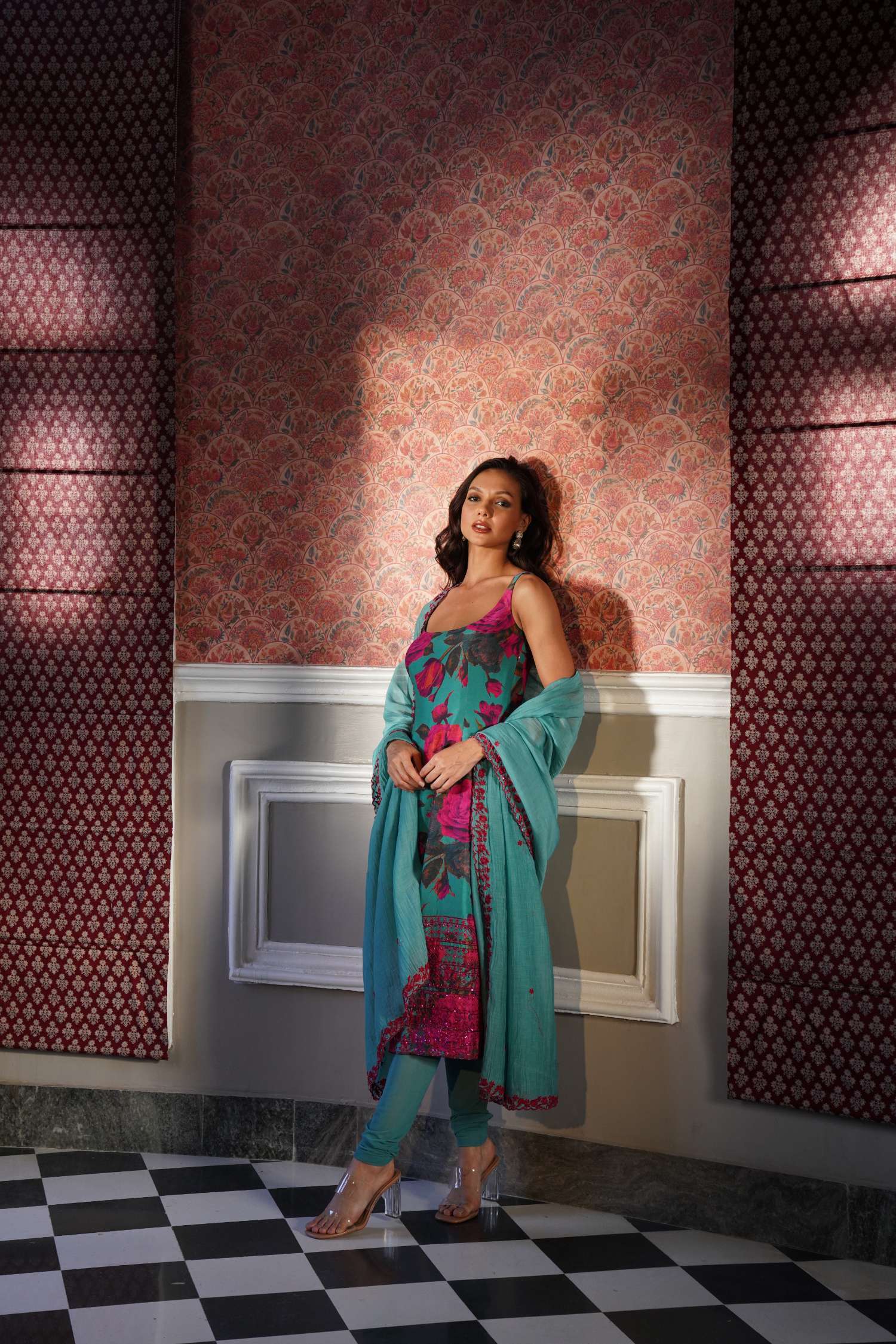 Sky Blue Floral Kurti Set - Image 6