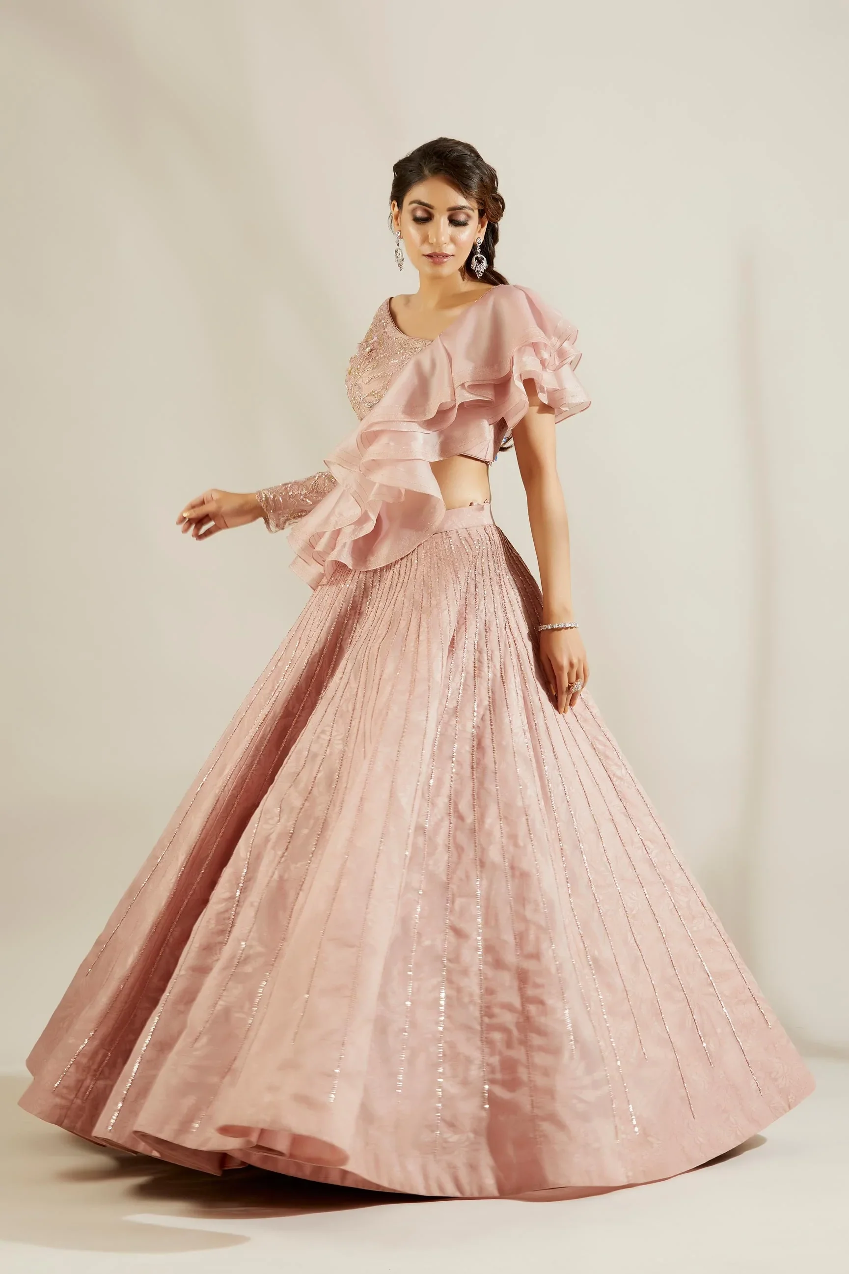 Soft Pink Ruffle Blouse with Skirt - Image 3