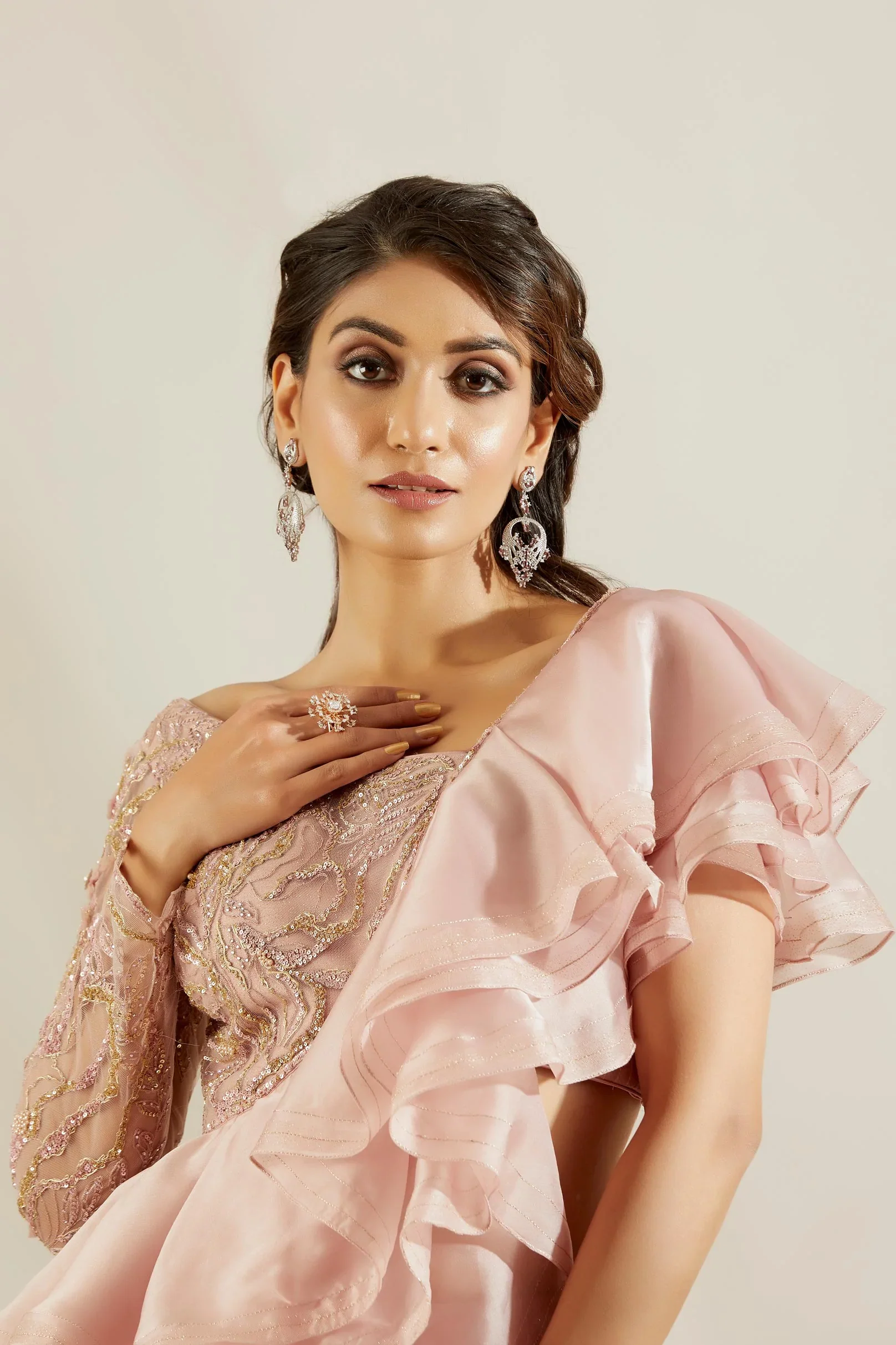 Soft Pink Ruffle Blouse with Skirt - Image 4