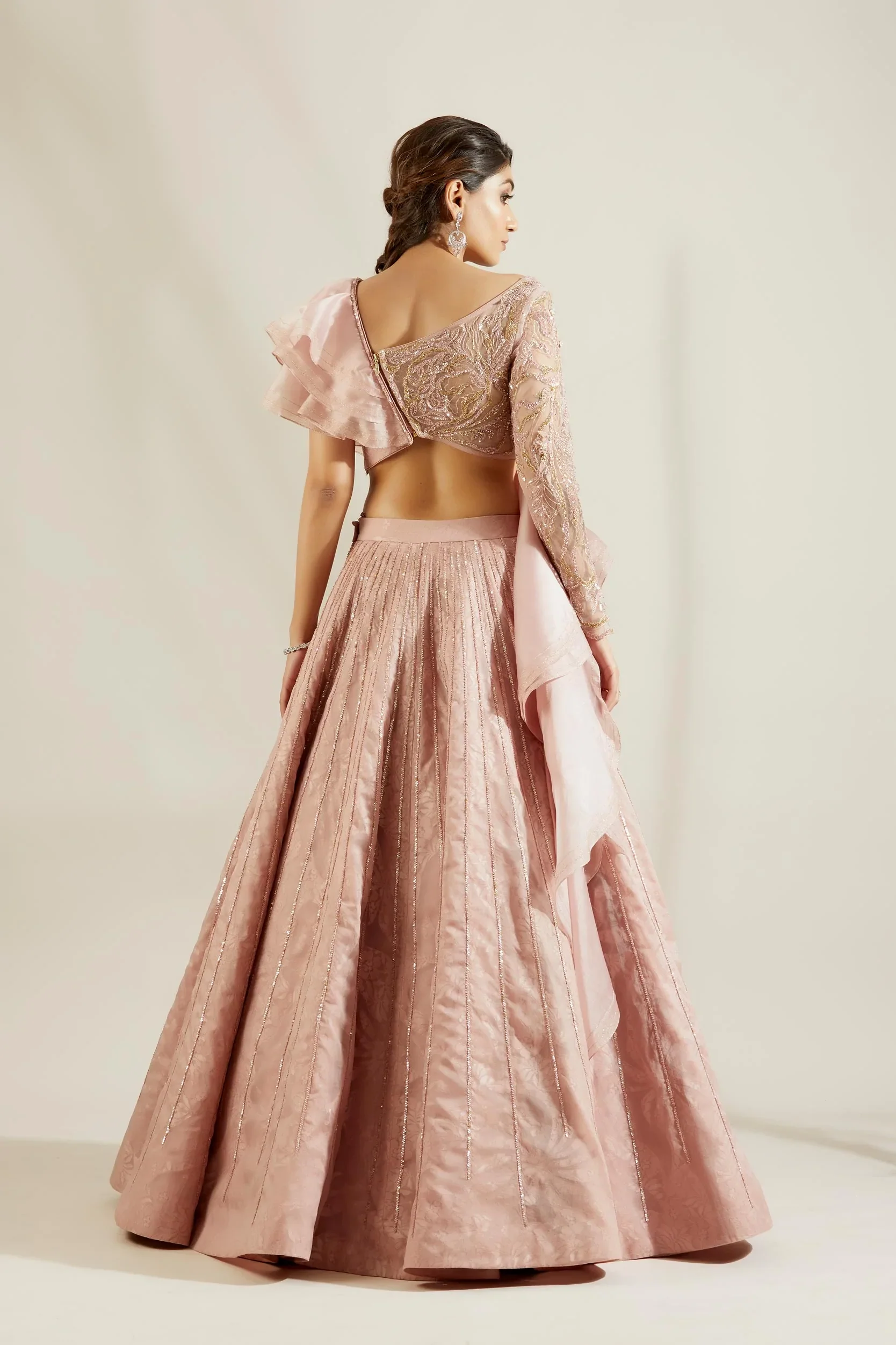 Soft Pink Ruffle Blouse with Skirt - Image 5