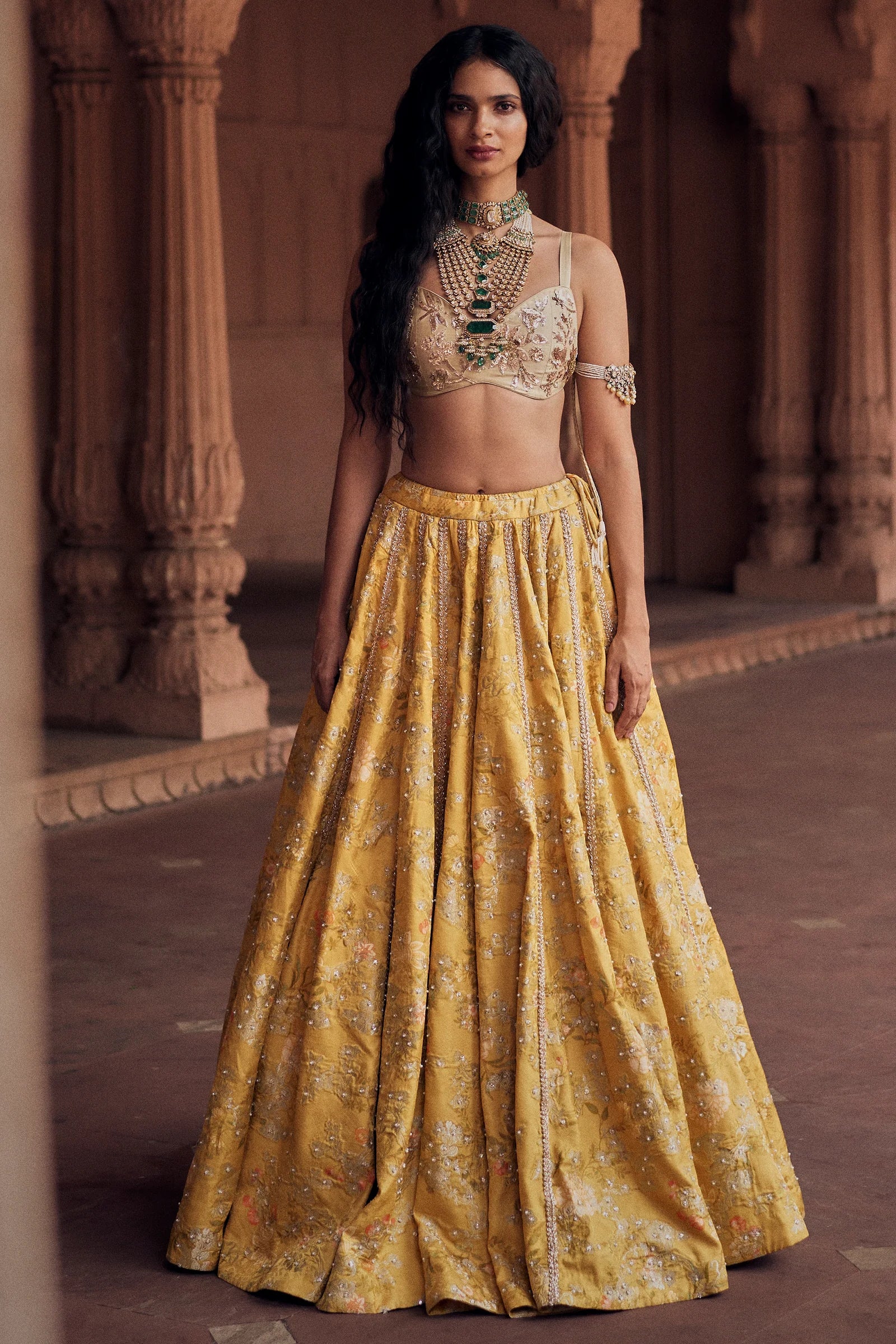 Soft Tuscany Yellow Self-Woven Jacquard Lehenga