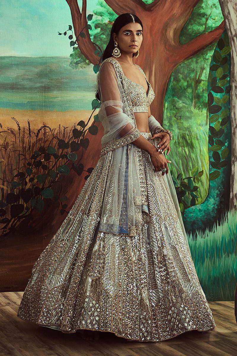 Steel grey sequin lehenga set - Image 3
