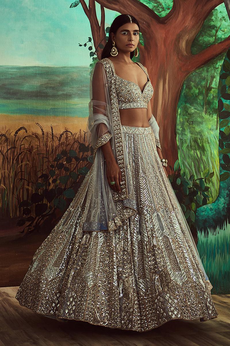 Steel grey sequin lehenga set - Image 4