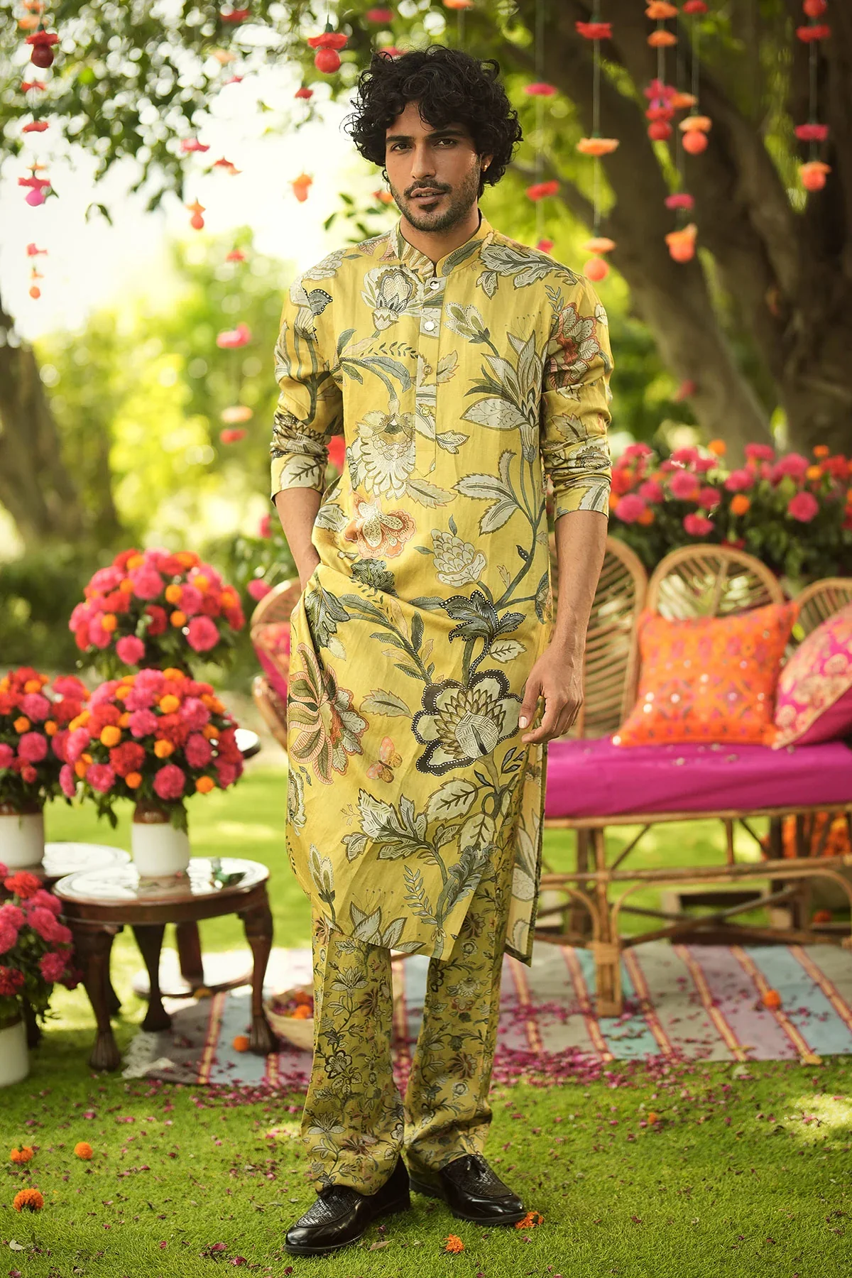 SUFI - Printed Kurta Set With Signature Mm Gold Buttons - Image 2