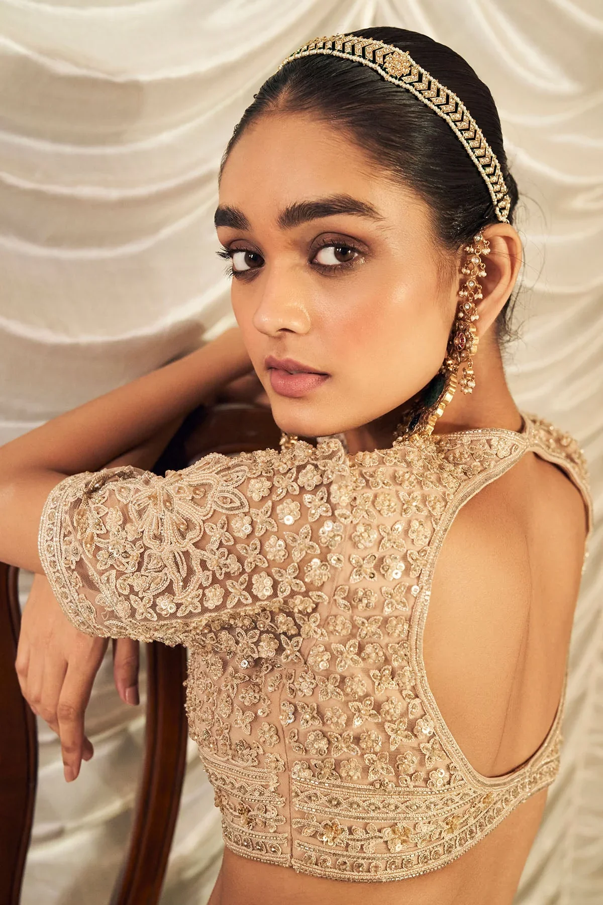 Sukhan - Champagne Net Embroidered Lehenga - Image 3