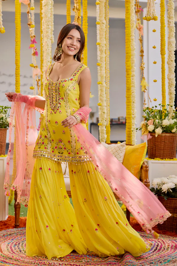 Sunshine Yellow Kurta And Sharara Set - Image 2
