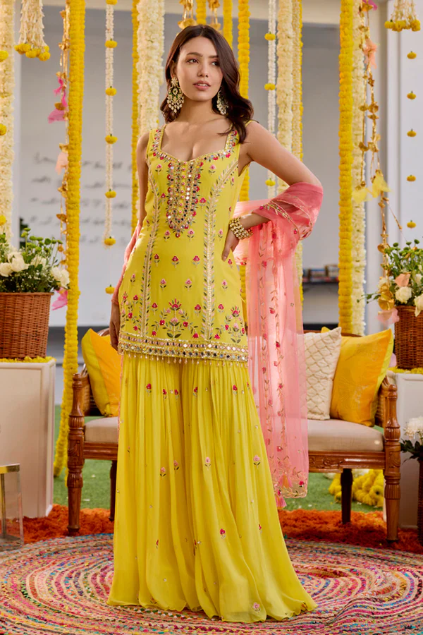 Sunshine Yellow Kurta And Sharara Set - Image 3