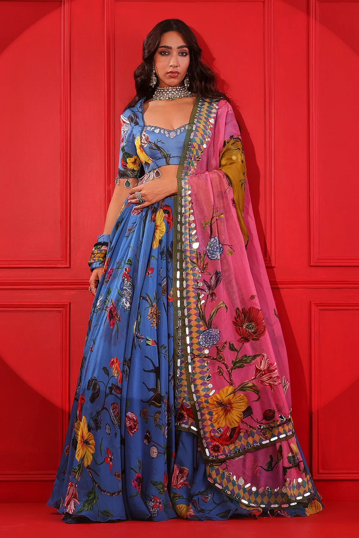 Swara Printed Satin Lehenga Set