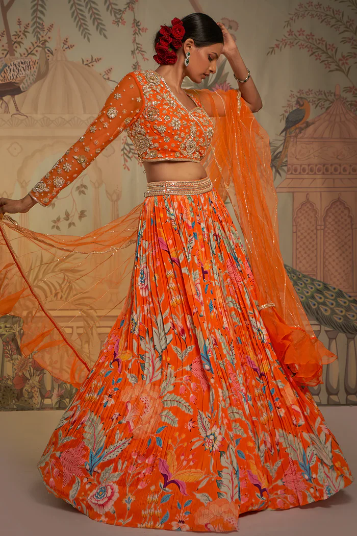 Tangerine One Shoulder Lehenga - Image 3