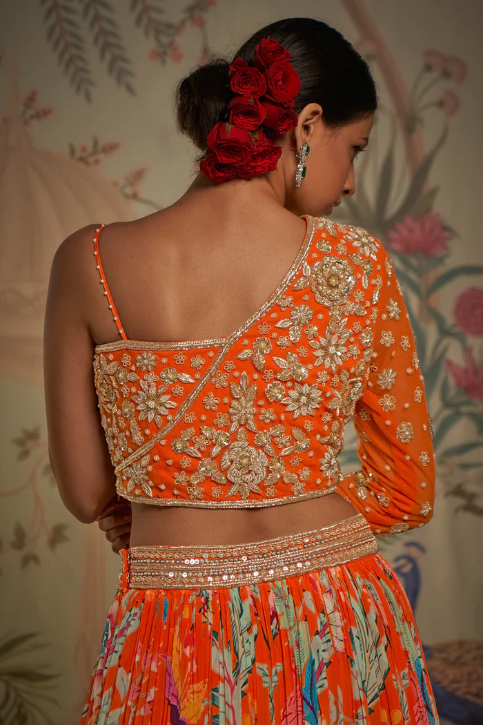 Tangerine One Shoulder Lehenga - Image 4