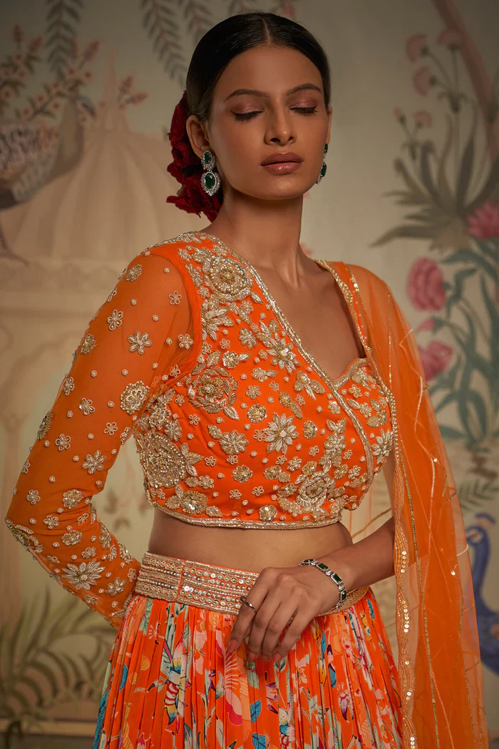 Tangerine One Shoulder Lehenga - Image 5