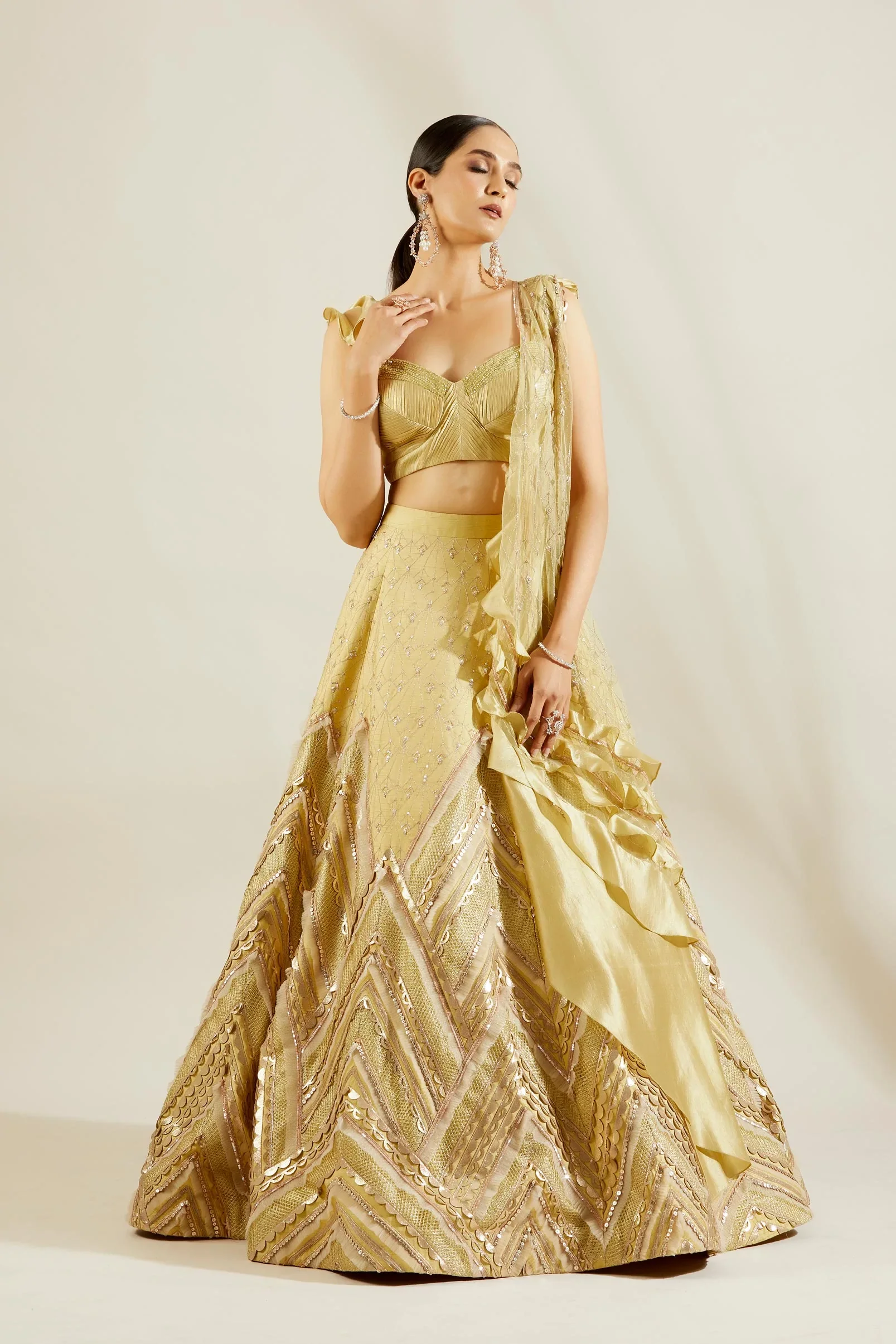 Tea Green Laser Cut Lehenga - Image 3