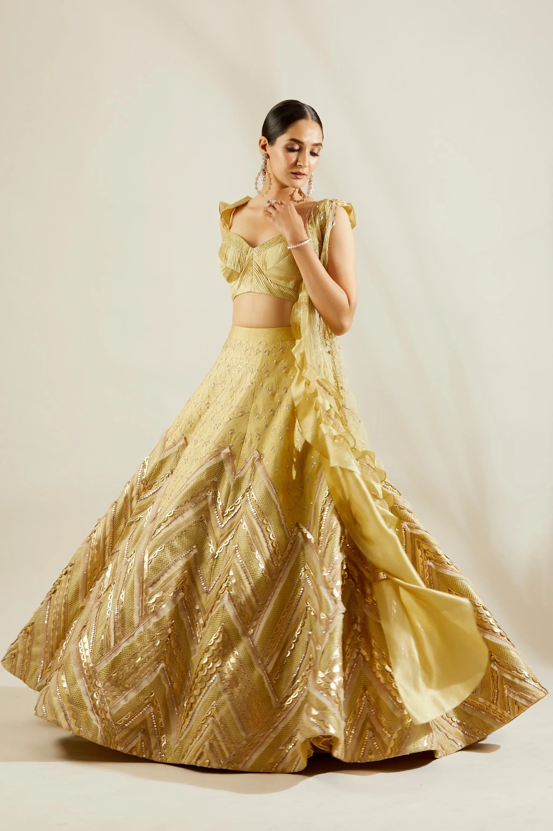Tea Green Laser Cut Lehenga - Image 4