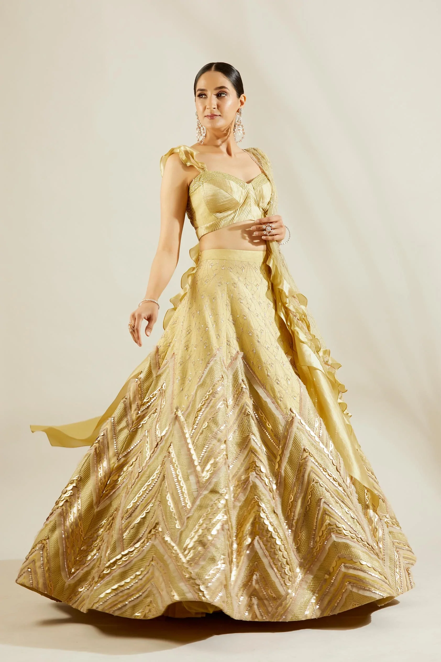 Tea Green Laser Cut Lehenga - Image 5
