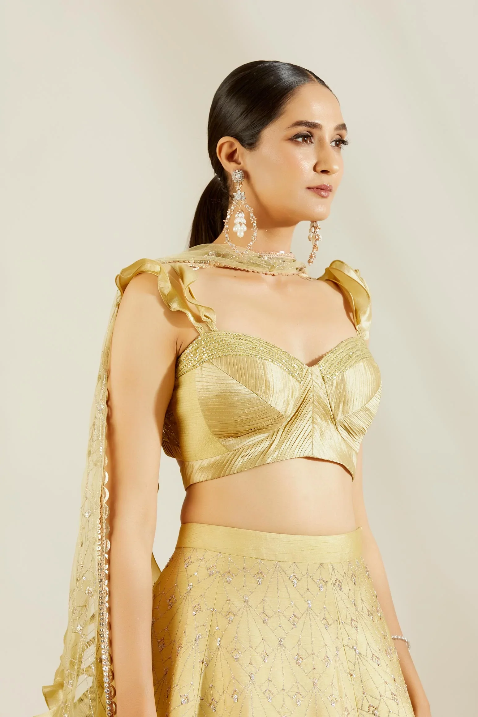 Tea Green Laser Cut Lehenga - Image 6