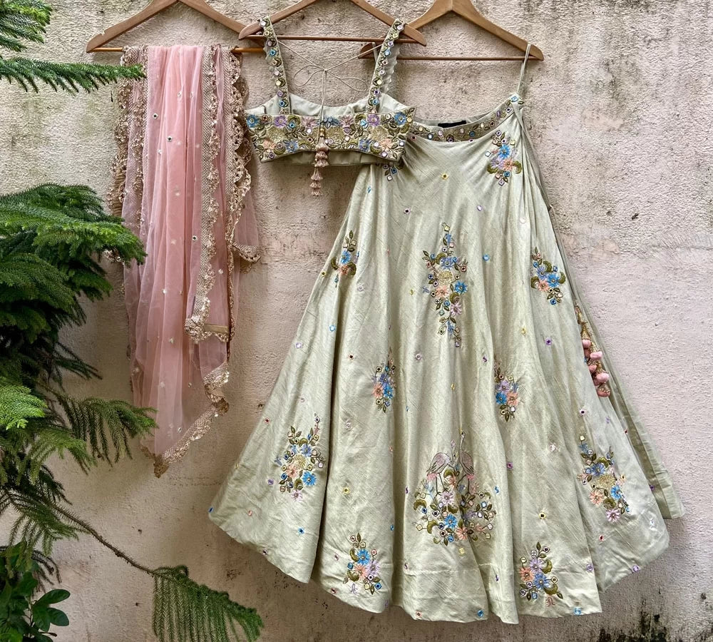 Tea Green Swan Lehenga Set - Image 2