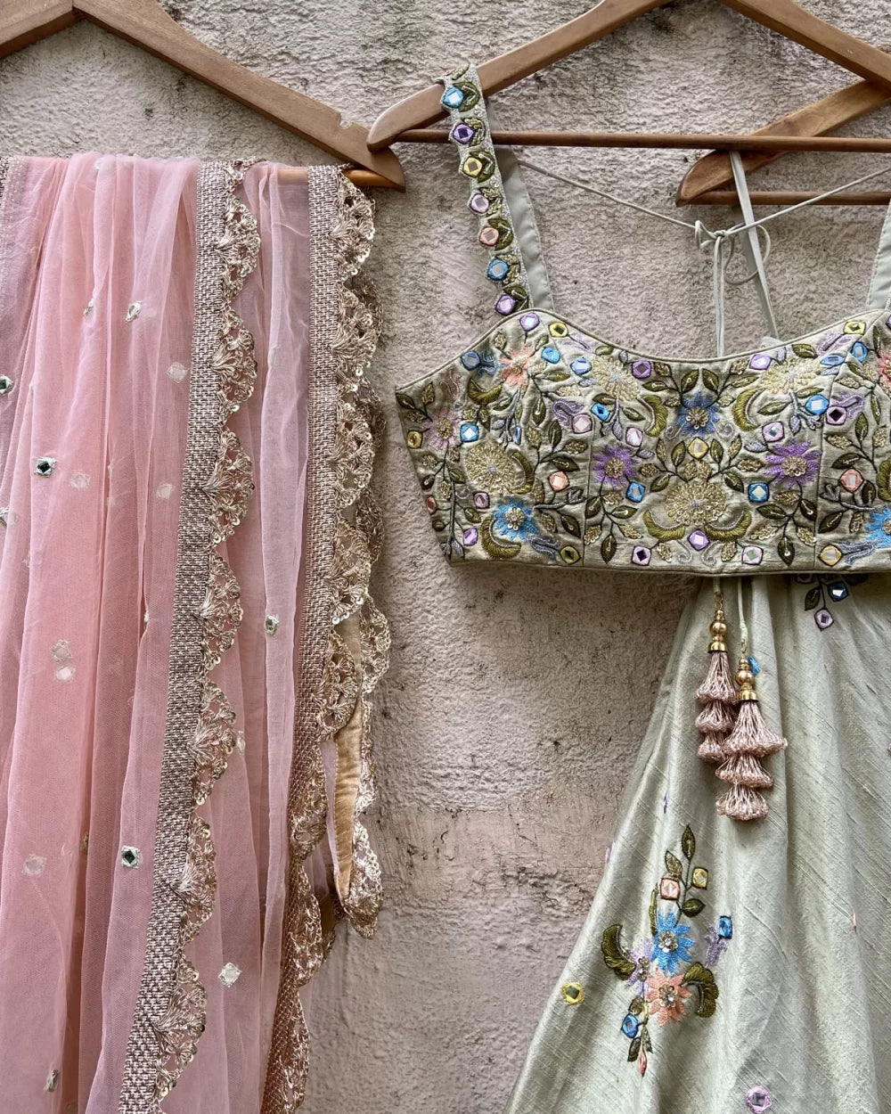 Tea Green Swan Lehenga Set - Image 5