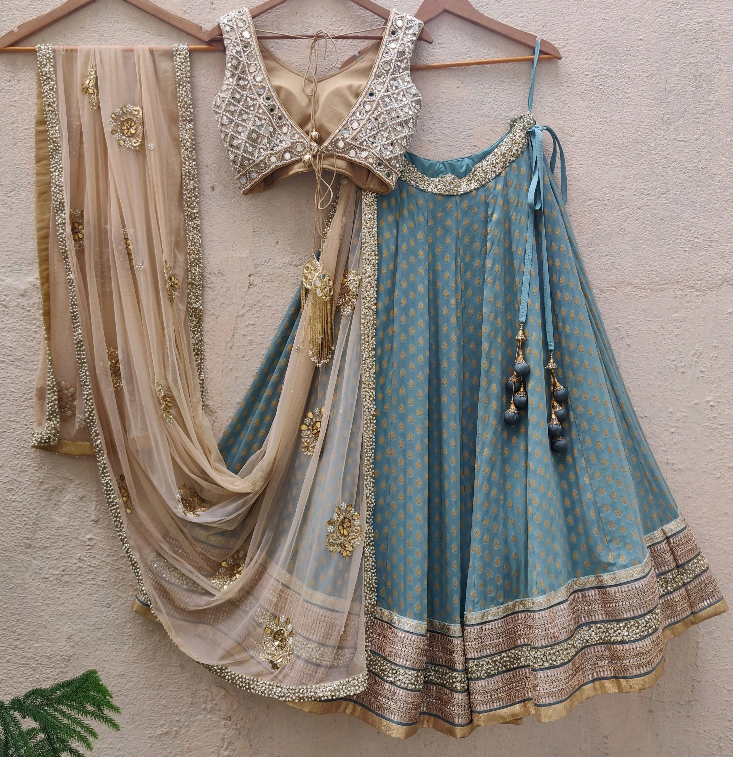 Turkish blue and ivory lehenga set - Image 2
