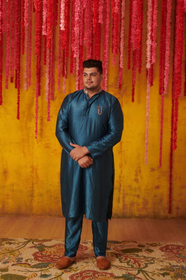 Teal Blue Kurta Set - Image 3