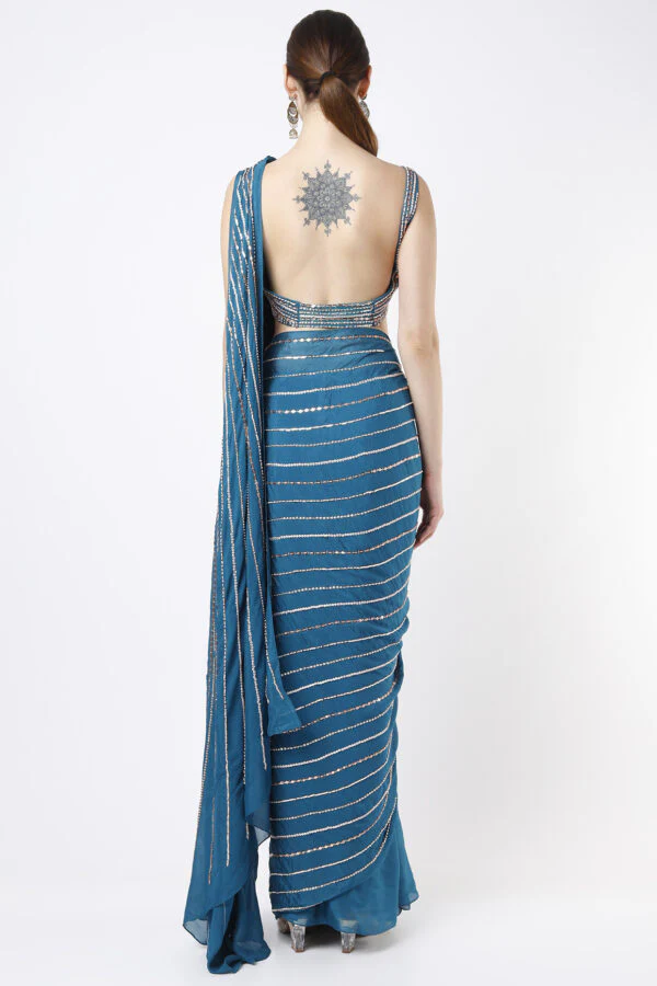 Teal Blue Saree Set - Image 2