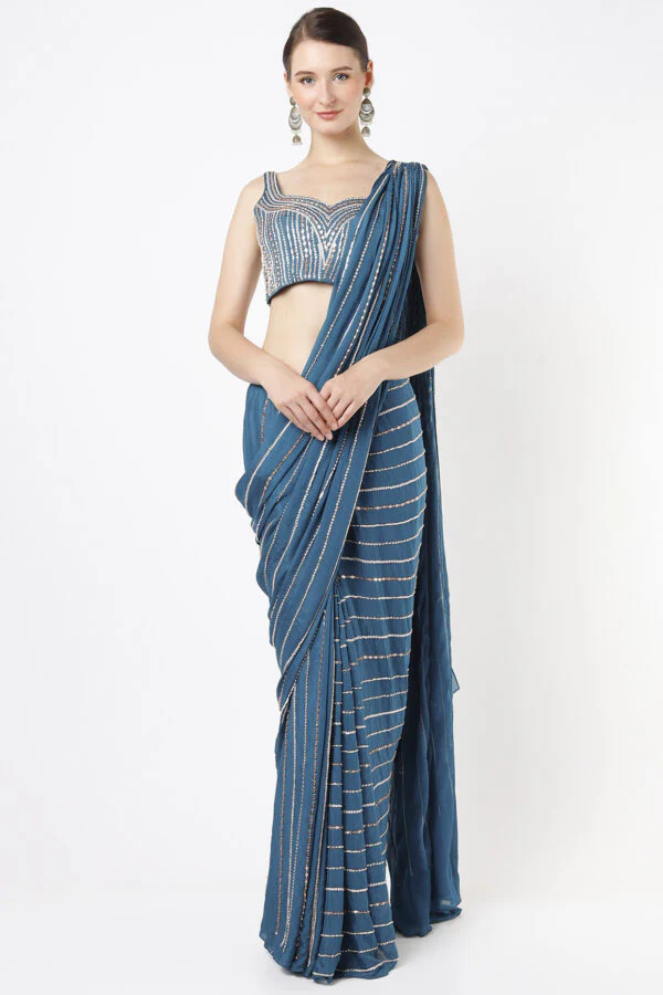 Teal Blue Saree Set - Image 5