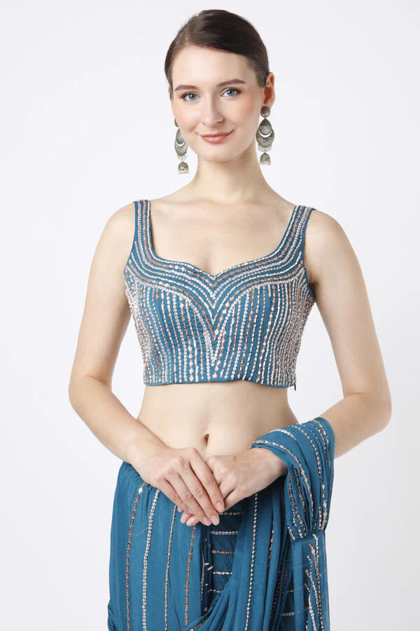 Teal Blue Saree Set - Image 6