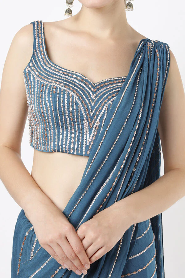 Teal Blue Saree Set - Image 7