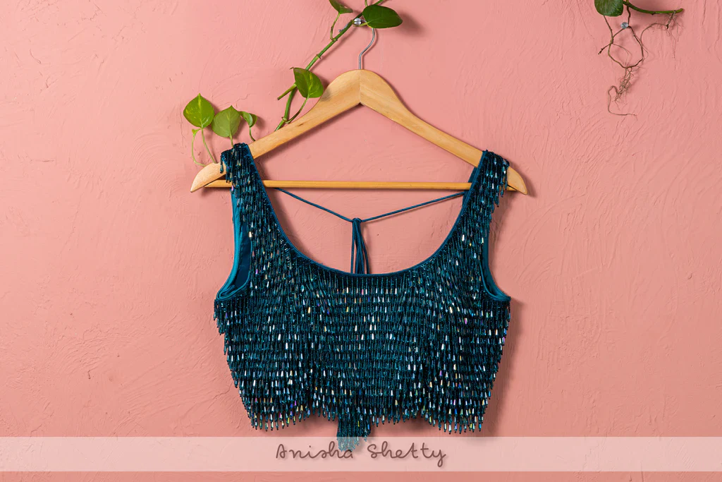 Teal Blue Shimmer Lehenga Set - Image 2