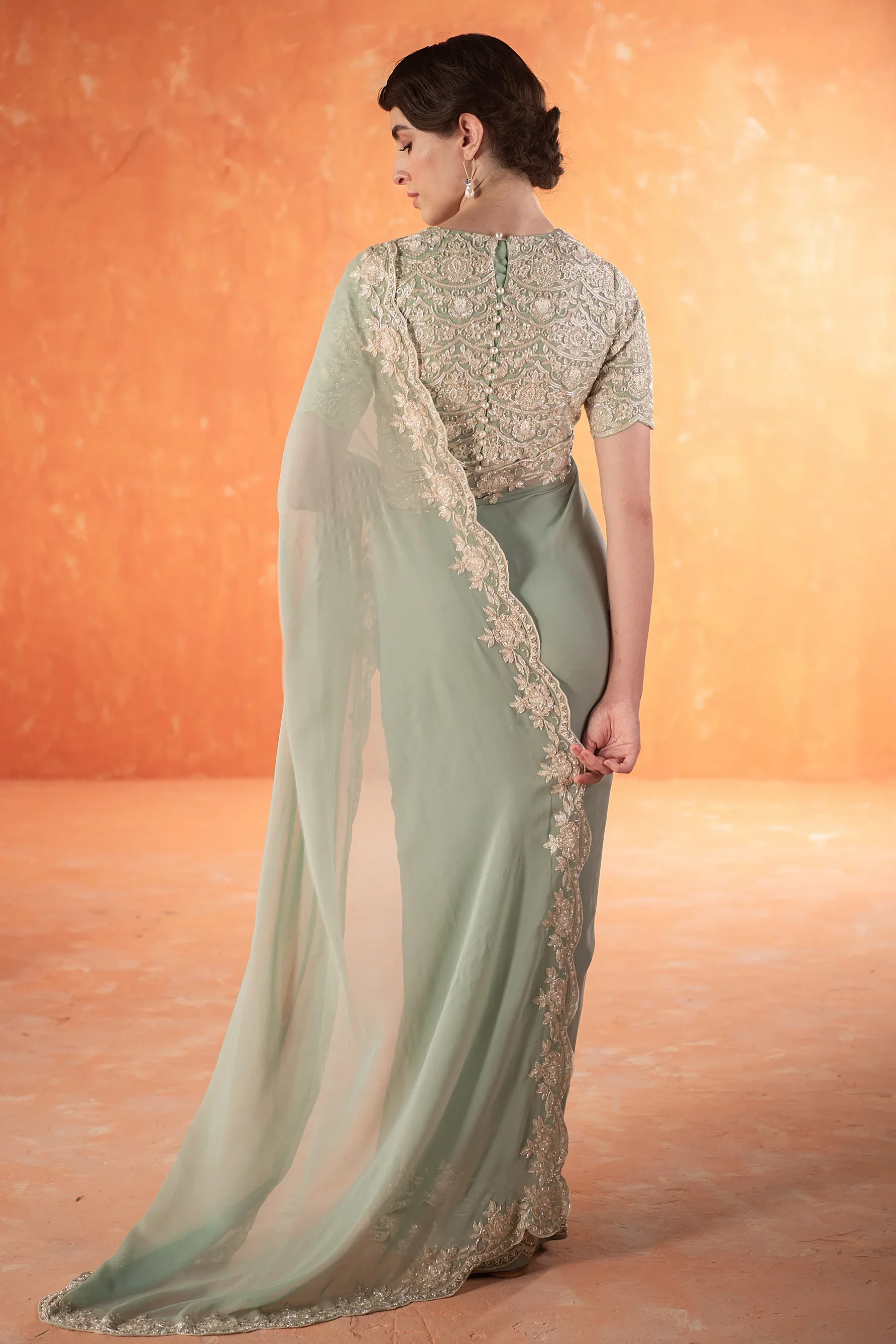 Teal Chandelier Saree - Image 3