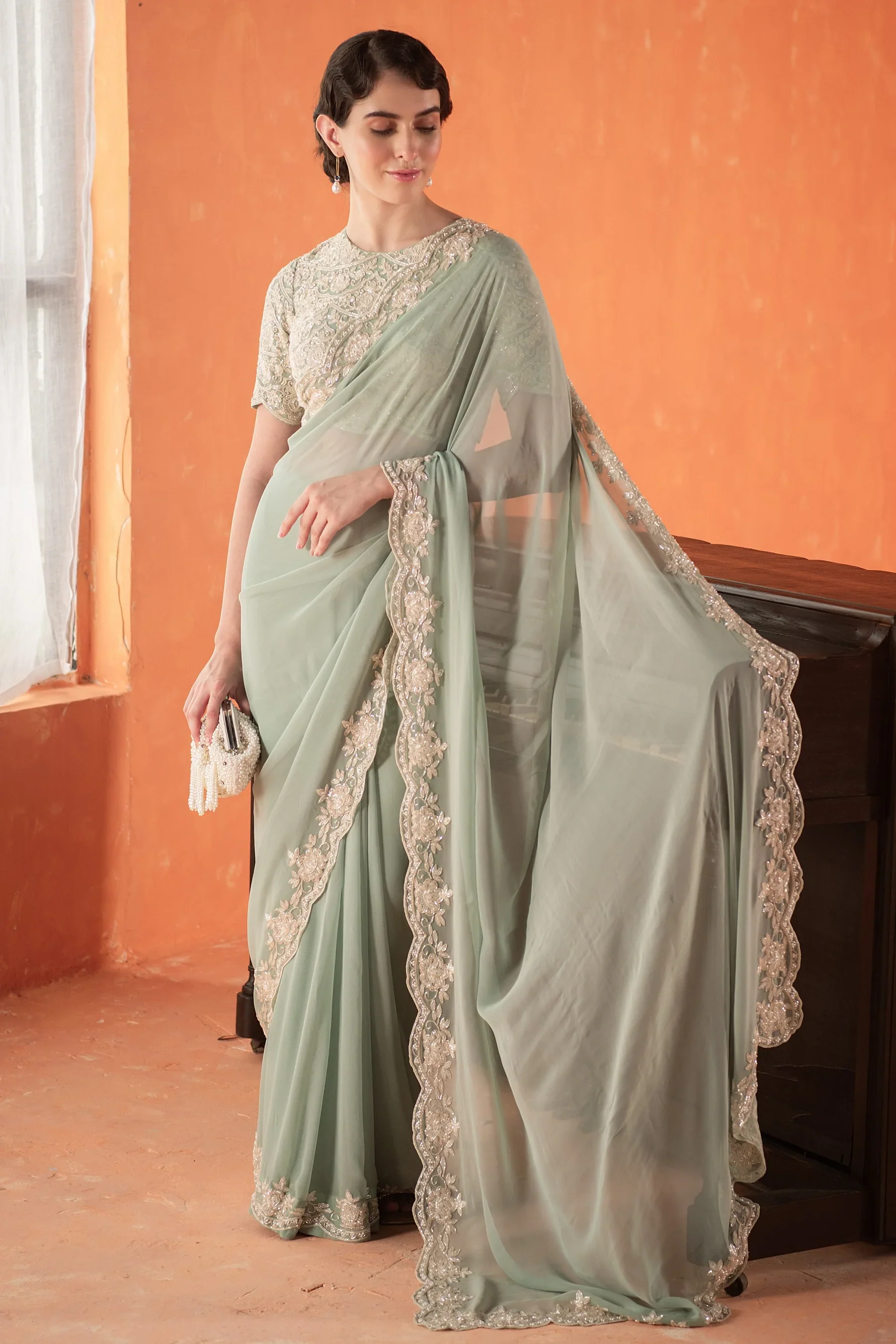Teal Chandelier Saree - Image 4