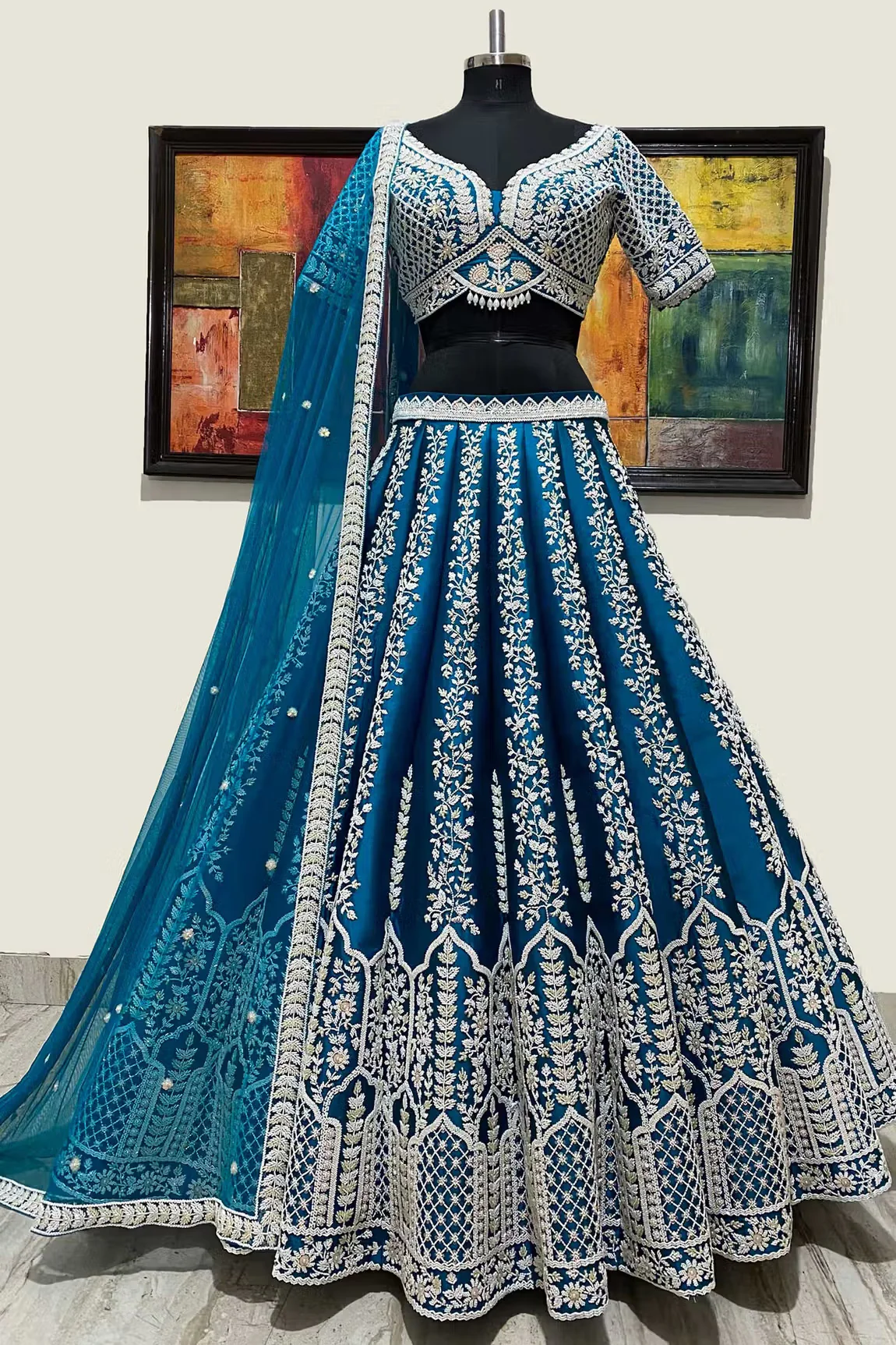Teal Chroma Silk Lehenga Set