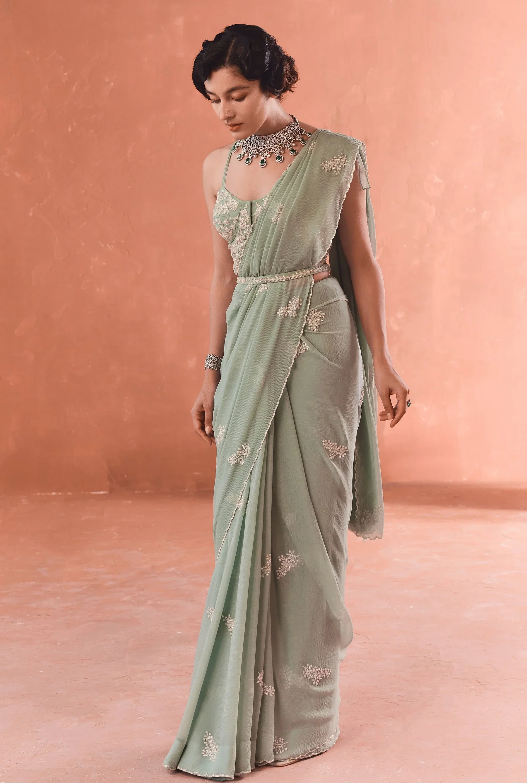 Teal Dandelion Saree