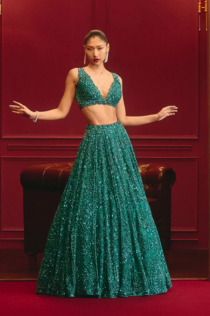 Teal Dominion Net Lehenga Set - Image 2
