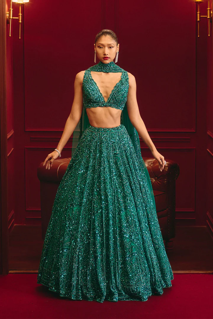 Teal Dominion Net Lehenga Set - Image 7