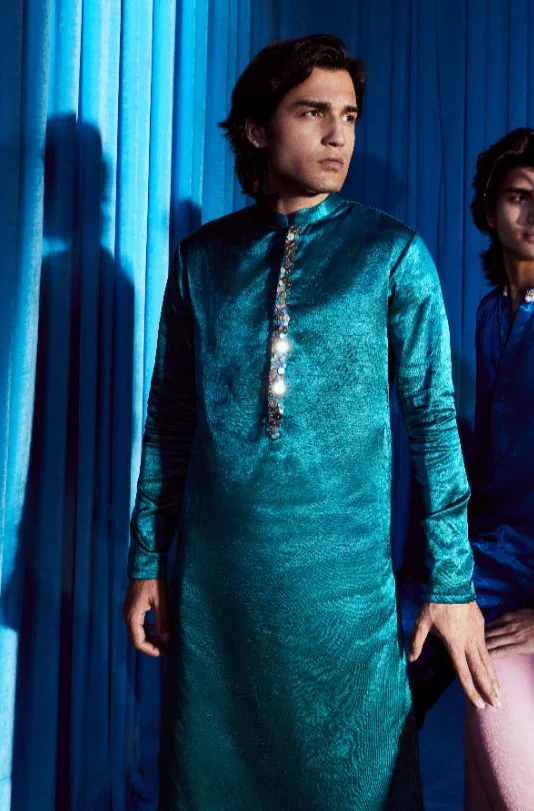 Teal Green Kurta With Pant - Image 2
