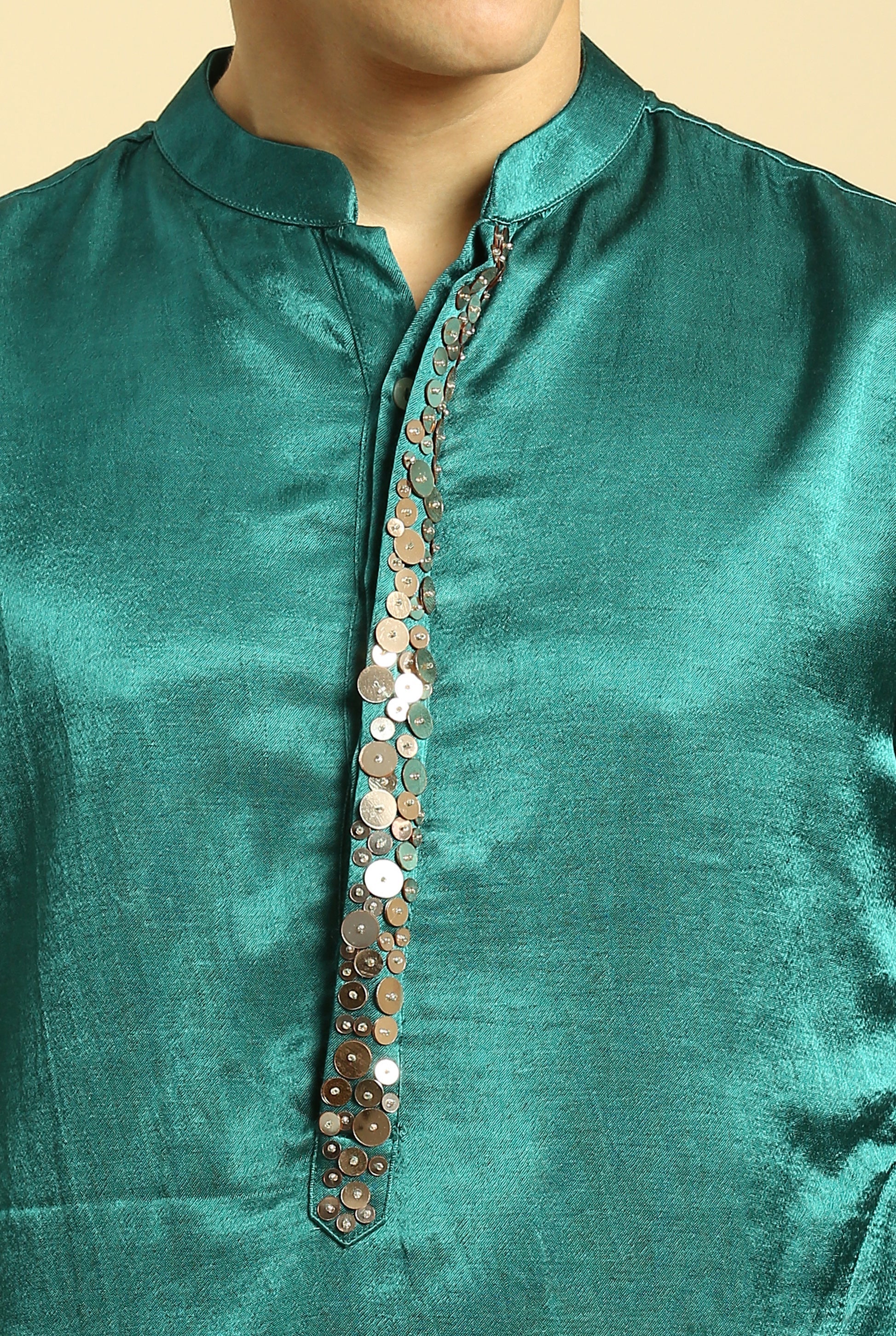 Teal Green Kurta With Pant - Image 3