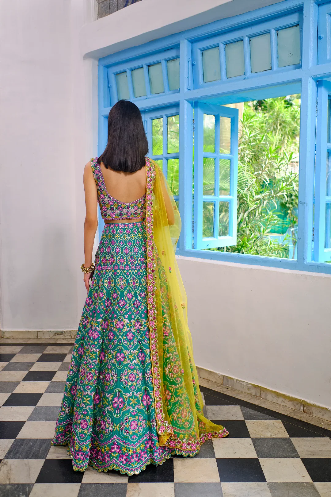 Teal Green Silk Lehenga - Image 2