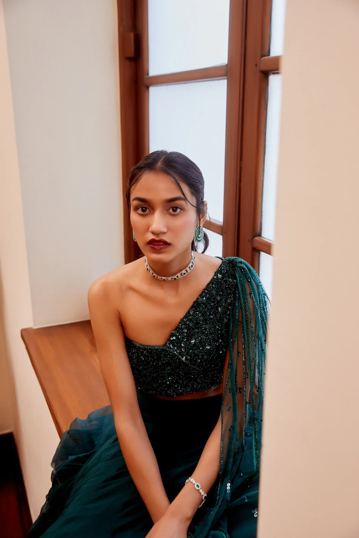 Teal Green Tonal Embroidered Blouse And Lehenga - Image 4