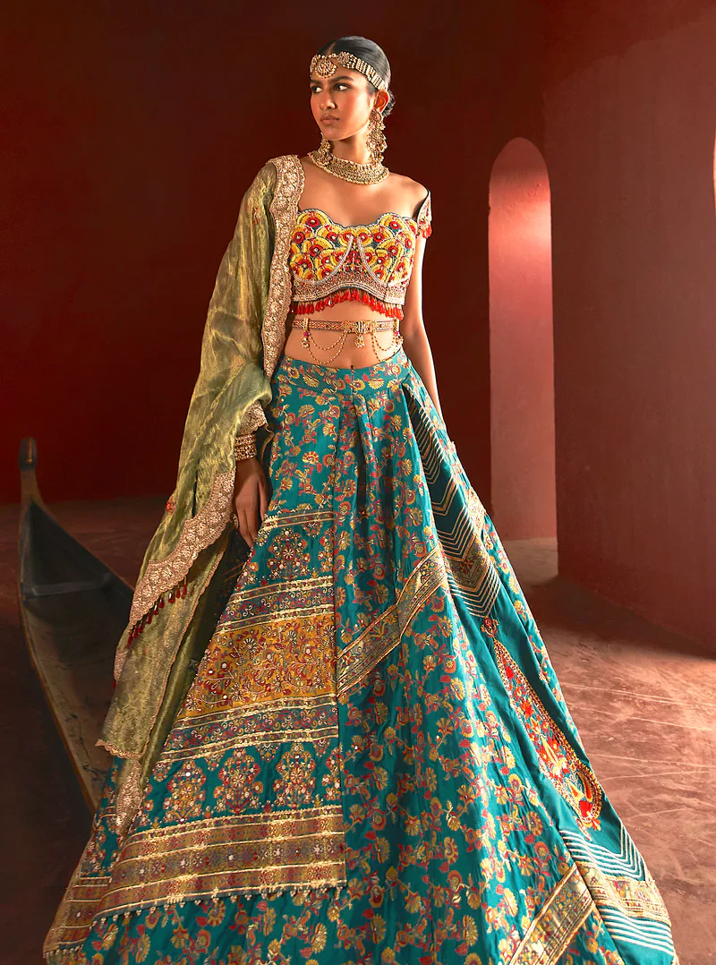 Teal kani Embroidered Lehenga
