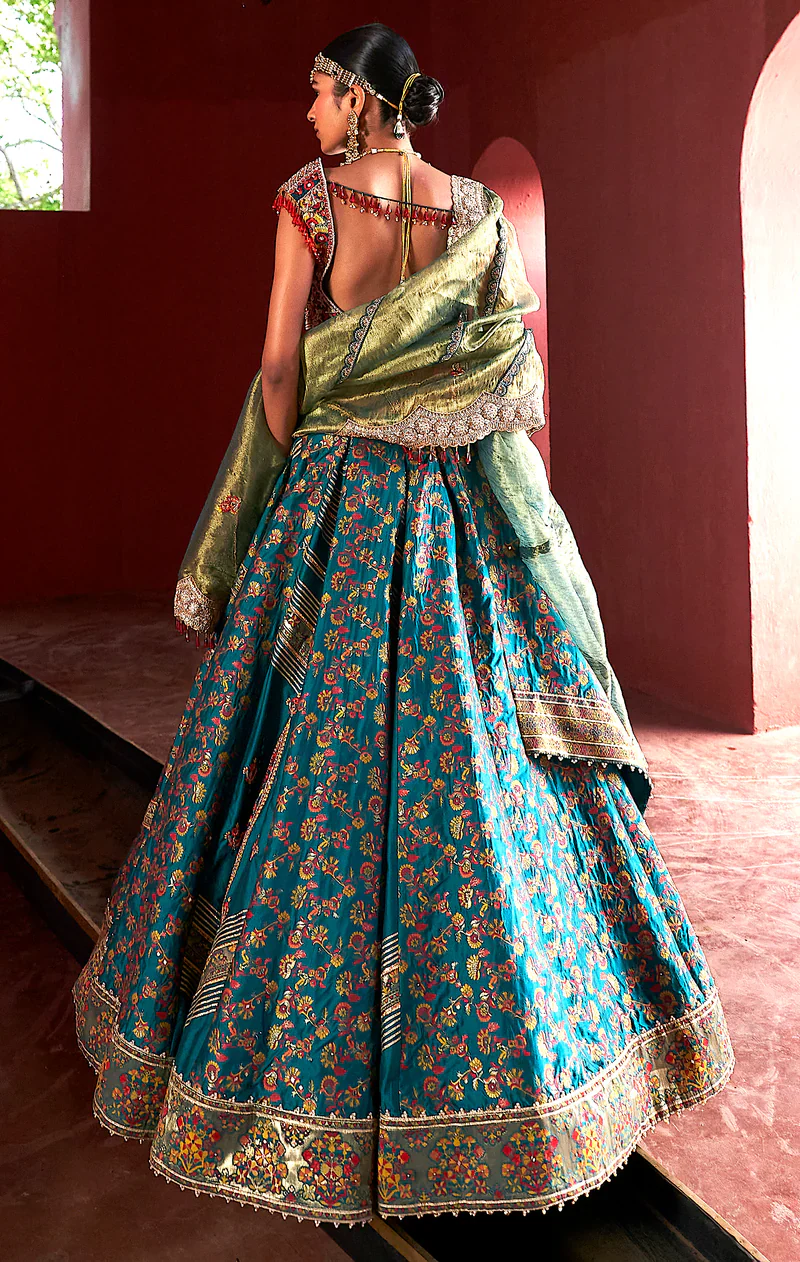Teal kani Embroidered Lehenga - Image 5