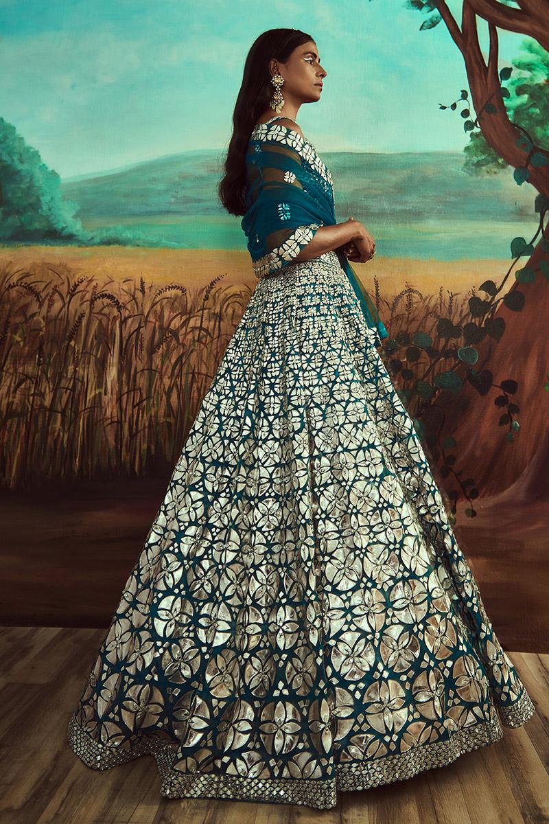 Teal leather & mirror lehenga set - Image 2
