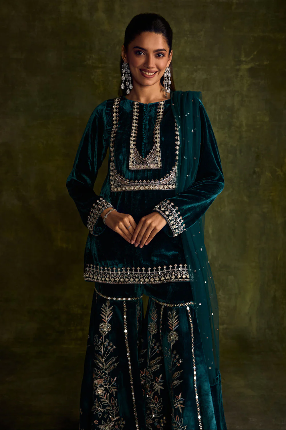Teal Velvet Sharara Set - Image 4