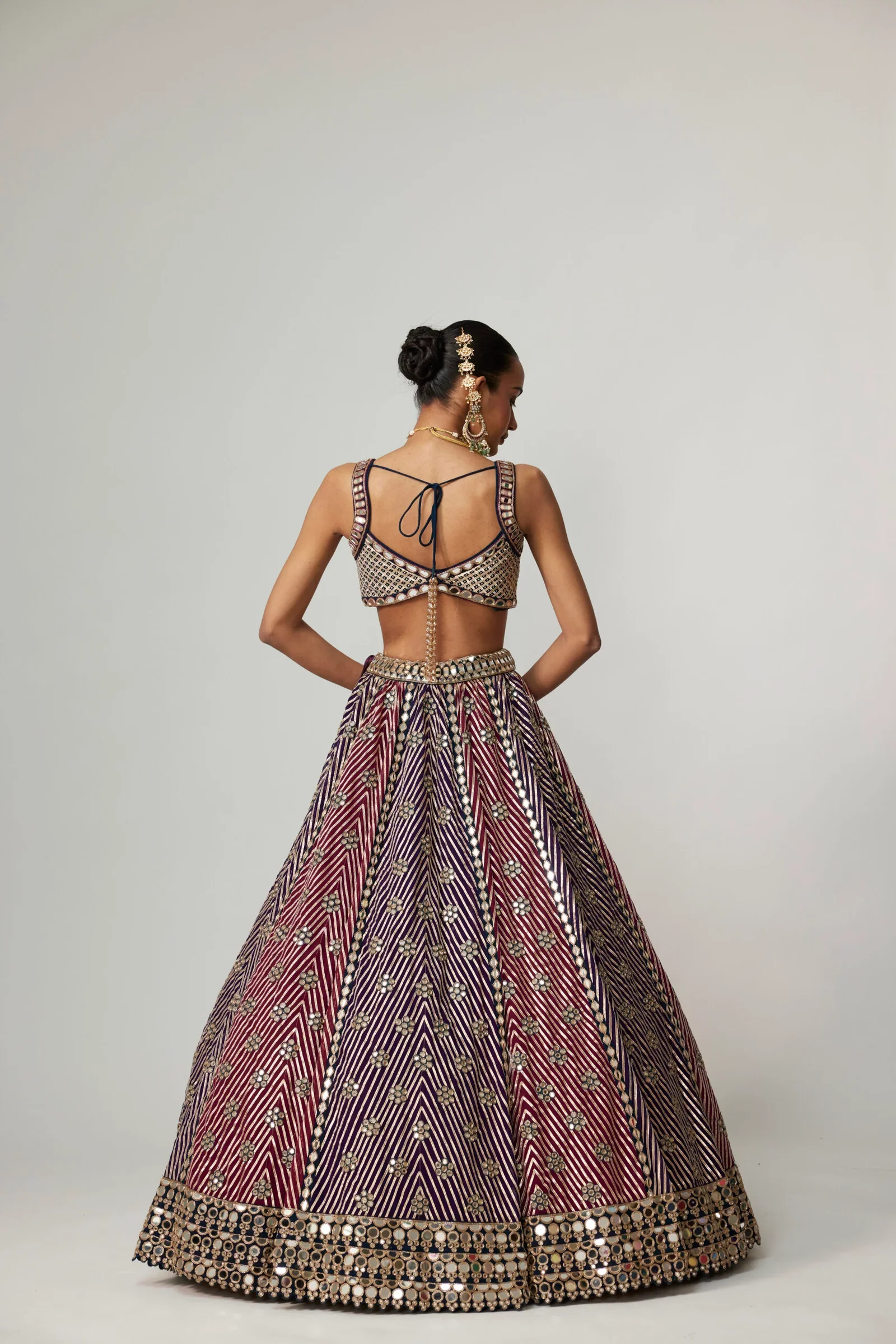 Teal Wine Multicolor Lehenga Set With Dark Double Dupatta - Image 5