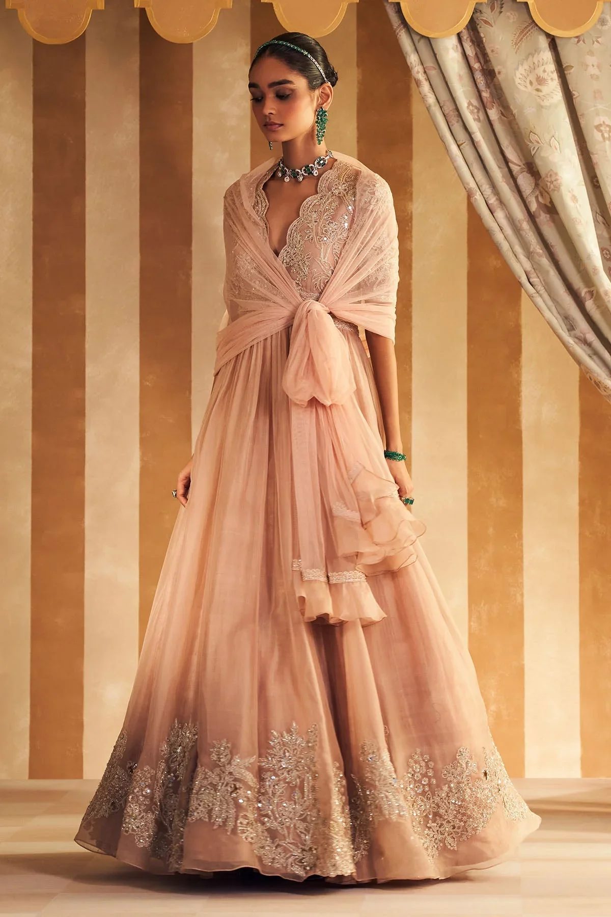 Tehseen - Dusky Pink Organza Embroidered Long Anarkali